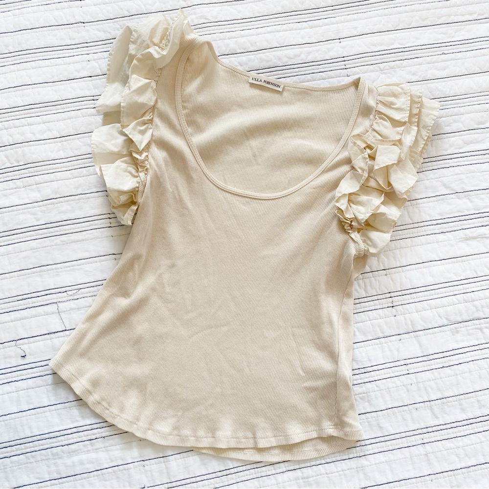 Ulla Johnson Koa Ruffle Rib Tank Ivory size Large - Picture 4 of 9